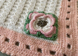Vintage Hand Crocheted Trivet Doily with Pink Irish Roses