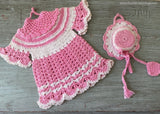 Vintage Hand Crocheted Pink and White Dress and Bonnet Potholder