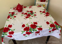 Vintage Bright Red Royal Rose Wilendur Tablecloth - The Pink Rose Cottage 