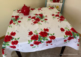 Vintage Wilendur Red Royal Rose Tablecloth 9 Squares