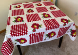 Vintage Wilendur Gingham Flower Red Tablecloth