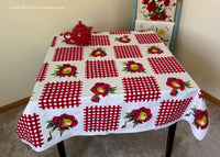 Vintage Wilendur Gingham Flower Red Tablecloth