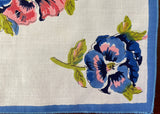 Vintage Bold Blue and Pink Pansy Floral Handkerchief