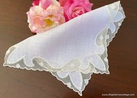 Vintage Pastel Purple Fleur-De-Lis Embroidered Handkerchief with Net Lacing