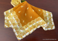 Vintage Gold Yellow and White Scottish Thistle and Leaves Handkerchief