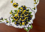 Vintage Yellow and Purple Pansy Bouquet Handkerchief