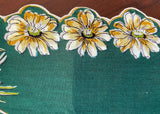 Vintage Bold Green Yellow Sunflower Daisies Handkerchief