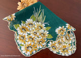 Vintage Bold Green Yellow Sunflower Daisies Handkerchief
