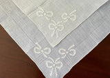 Vintage Appliqué White Bows Linen Handkerchief