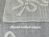 Vintage Appliqué White Bows Linen Handkerchief