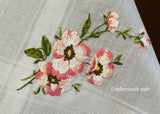 Vintage Embroidered Pink Dogwood Floral Handkerchief