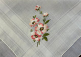 Vintage Embroidered Pink Dogwood Floral Handkerchief