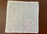 Vintage Monogrammed B Embroidered Pink Floral Handkerchief