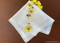 Vintage Embroidered Happy Birthday Yellow Sunflower Handkerchief