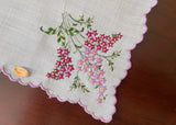 MWT Vintage Sheer Handkerchief with Embroidered Lilac Blossoms