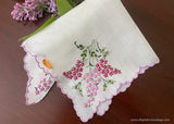 MWT Vintage Sheer Handkerchief with Embroidered Lilac Blossoms