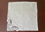 Unused Vintage Battenberg Lace and Linen Handkerchief