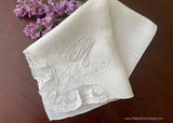 Vintage Embroidered Madeira Monogram M Linen and Lace Handkerchief