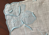 MWT Madeira Applique Embroidered Blue Rose Irish Linen Handkerchief
