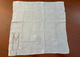 Vintage Blue Monogrammed Cutwork M Daisies and Love Knots Linen Handkerchief