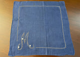 Vintage Navy Blue Cutwork Monogrammed M Linen Handkerchief