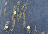Vintage Navy Blue Cutwork Monogrammed M Linen Handkerchief