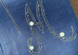 Vintage Navy Blue Cutwork Monogrammed M Linen Handkerchief