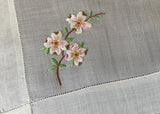 Vintage Linen Embroidered Dogwood Flowers Handkerchief