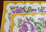 Vintage Purple and Yellow Peony and Lace Printed Handkerchief