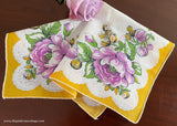 Vintage Purple and Yellow Peony and Lace Printed Handkerchief