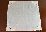 Vintage Tagged Madeira White Lily Appliqué Embroidered Bridal Linen Handkerchief