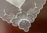 MWT Net Lace Handkerchief with Rose Floral Embroidery