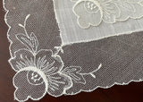 MWT Net Lace Handkerchief with Rose Floral Embroidery