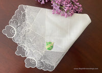 MWT Net Lace Handkerchief with Rose Floral Embroidery