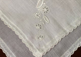 Vintage Embroidered White Daisy Floral Bridal Handkerchief