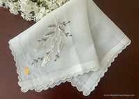 Vintage Embroidered White Rose Bridal Wedding Handkerchief with Gold