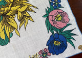 Tagged Linen Kimball Vintage Yellow Chrysanthemum Pink and Blue Floral Handkerchief