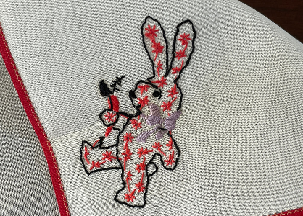 Vintage Children's Embroidered Bunny Handkerchief | The Pink Rose Cottage