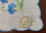 Vintage Embroidered Blue Sweet Peas Handkerchief