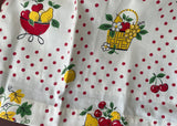 Vintage White Red Polka Dot Apron with Cherries and Fruit Baskets