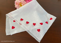 Vintage Valentine Appliquéd Red Heart Handkerchief