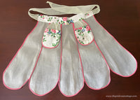 Vintage Sheer Hostess Apron with Pink Trim and Flowers