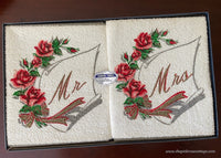 Vintage Wedding Gift Mr and Mrs Cannon Terry Towels with Pink Roses in Box