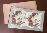 Vintage Wedding Gift Mr and Mrs Cannon Terry Towels with Pink Roses in Box
