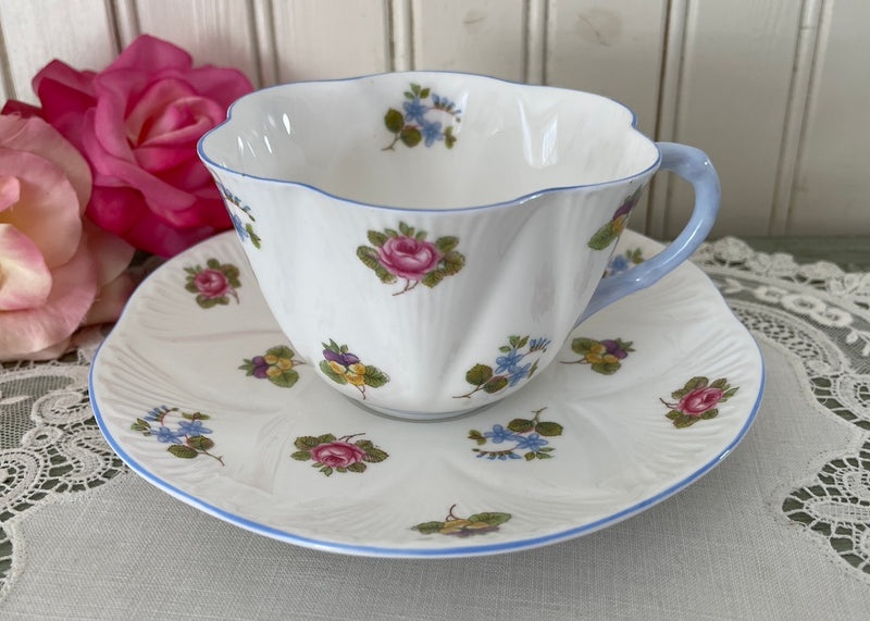 1940-Shelley-teacup-Ludlow-  Shelley China Trio Rose Pansy Forget Me Nots Lunch Plate, Tea Cup & Saucer Set main image 1