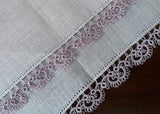 Vintage Purple Irish Linen Handkerchief with Lace Edge Tatting