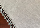 Vintage Light Blue Irish Linen Handkerchief with Lace Edge Tatting