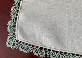 Vintage Soft Green Irish Linen Handkerchief with Lace Edge Tatting