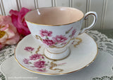 Vintage Tuscan Pink Dianthus Gold Ribbon Teacup and Saucer