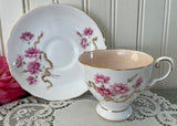 Vintage Tuscan Pink Dianthus Gold Ribbon Teacup and Saucer